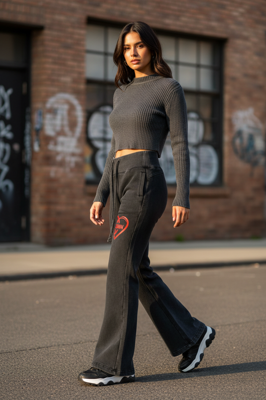 Vintage Washed Flared Fleece Pants