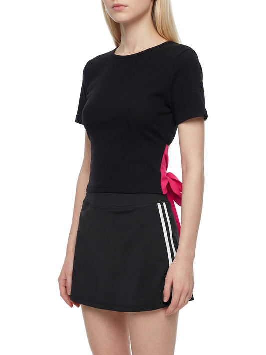 SLUMn Women's Cropped Bodycon Tee – Patchwork Knotted Detail