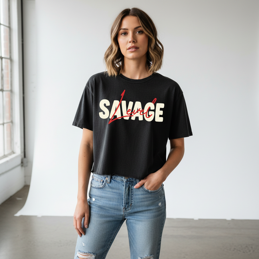 SLUMn Savage Women's Vintage Wash Drop-Shoulder Crop Tee