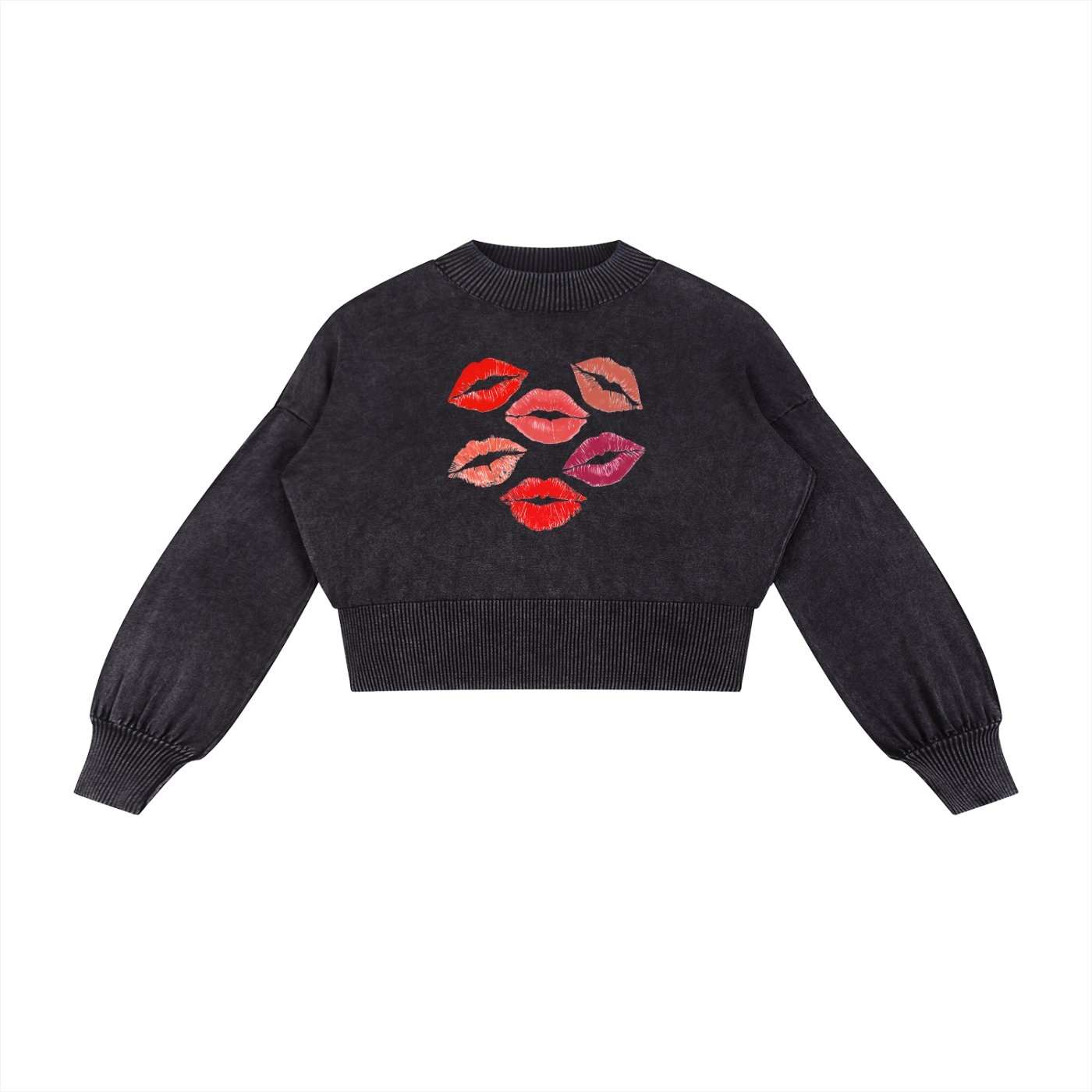 SLUMn Kisses Mineral Wash Balloon Sleeve Cropped Sweater