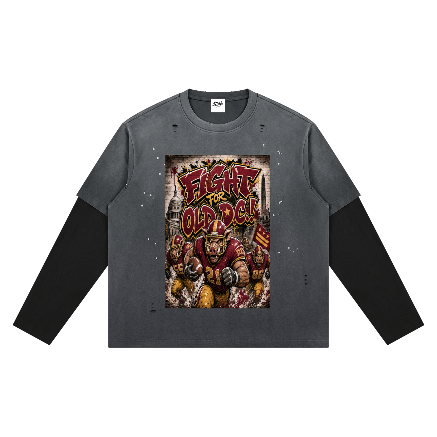 SLUMn "Fight for old DC" Vintage Wash Distressed Layer T-Shirt