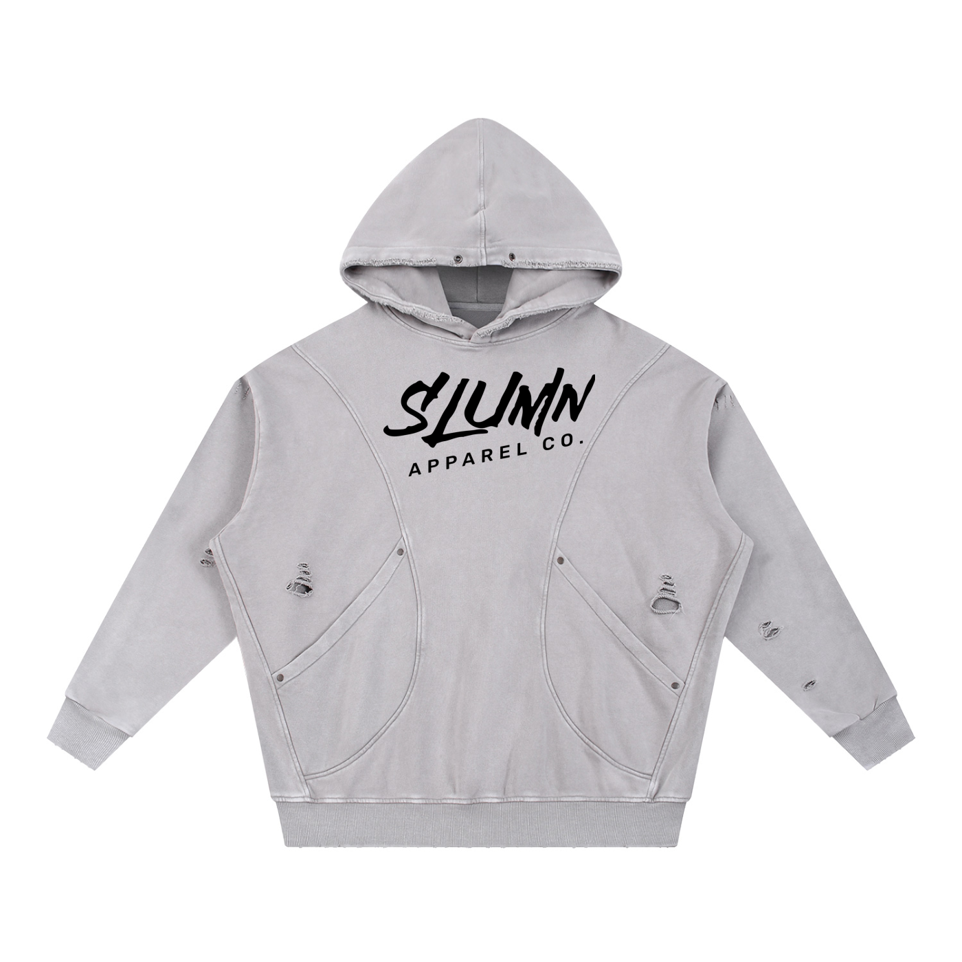 SLUMn Snow Washed Distressed Panel Pocket Hoodie