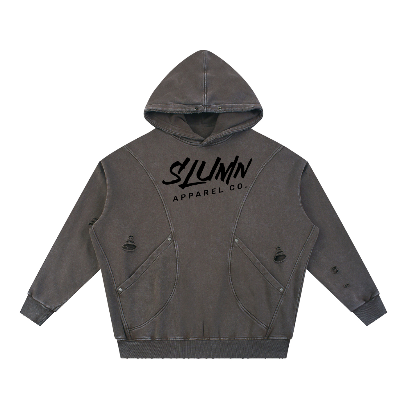 SLUMn Snow Washed Distressed Panel Pocket Hoodie