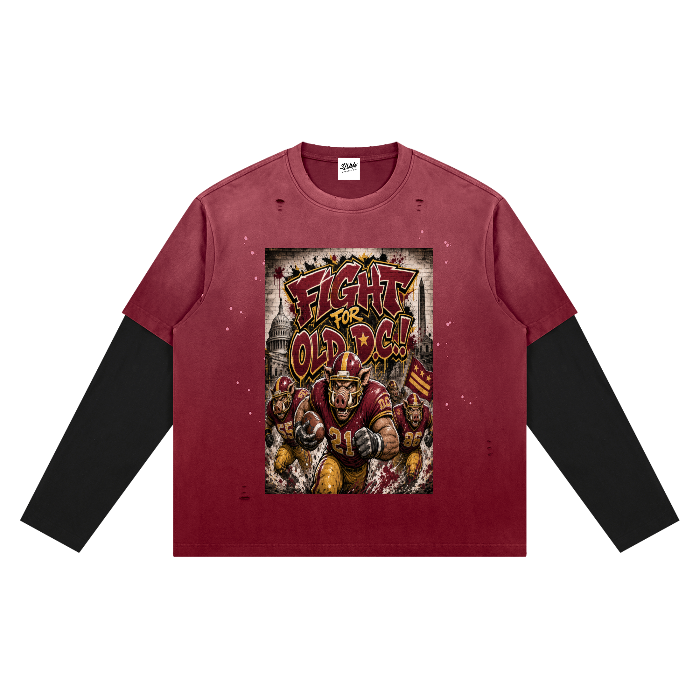 SLUMn "Fight for old DC" Vintage Wash Distressed Layer T-Shirt
