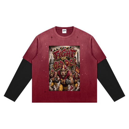SLUMn "Fight for old DC" Vintage Wash Distressed Layer T-Shirt
