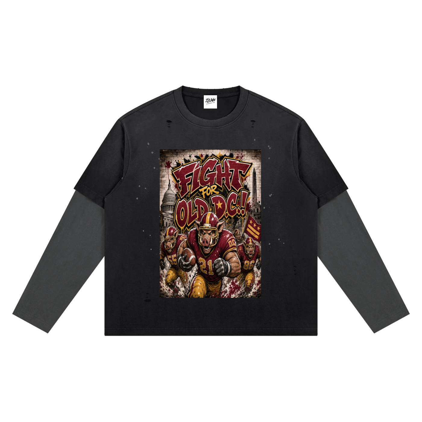 SLUMn "Fight for old DC" Vintage Wash Distressed Layer T-Shirt