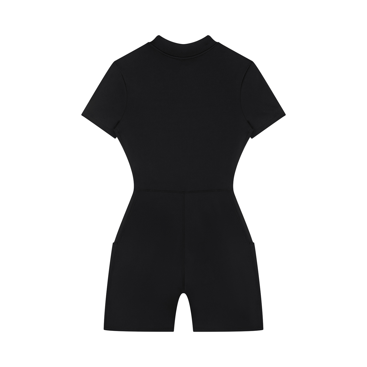 Quarter-Zip Short Sleeve Romper – Stretch Nylon Bodycon