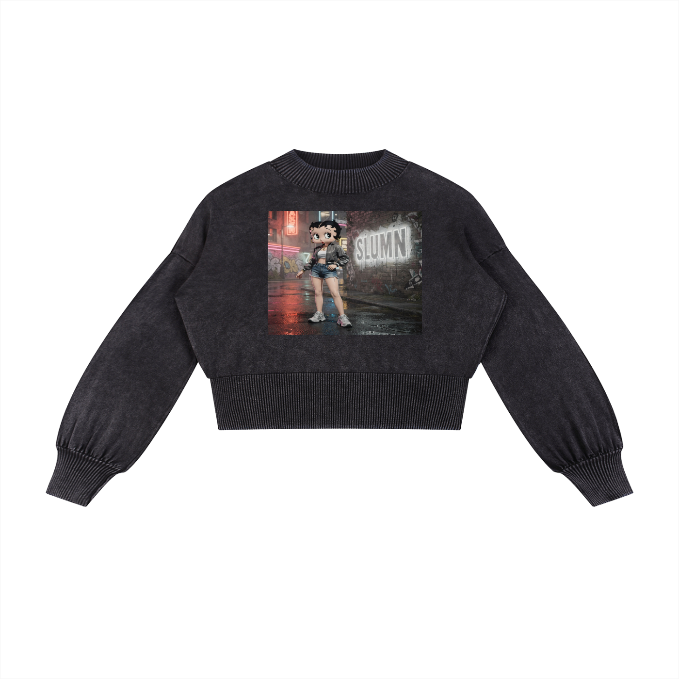 Mineral Wash Balloon Sleeve Cropped Sweater