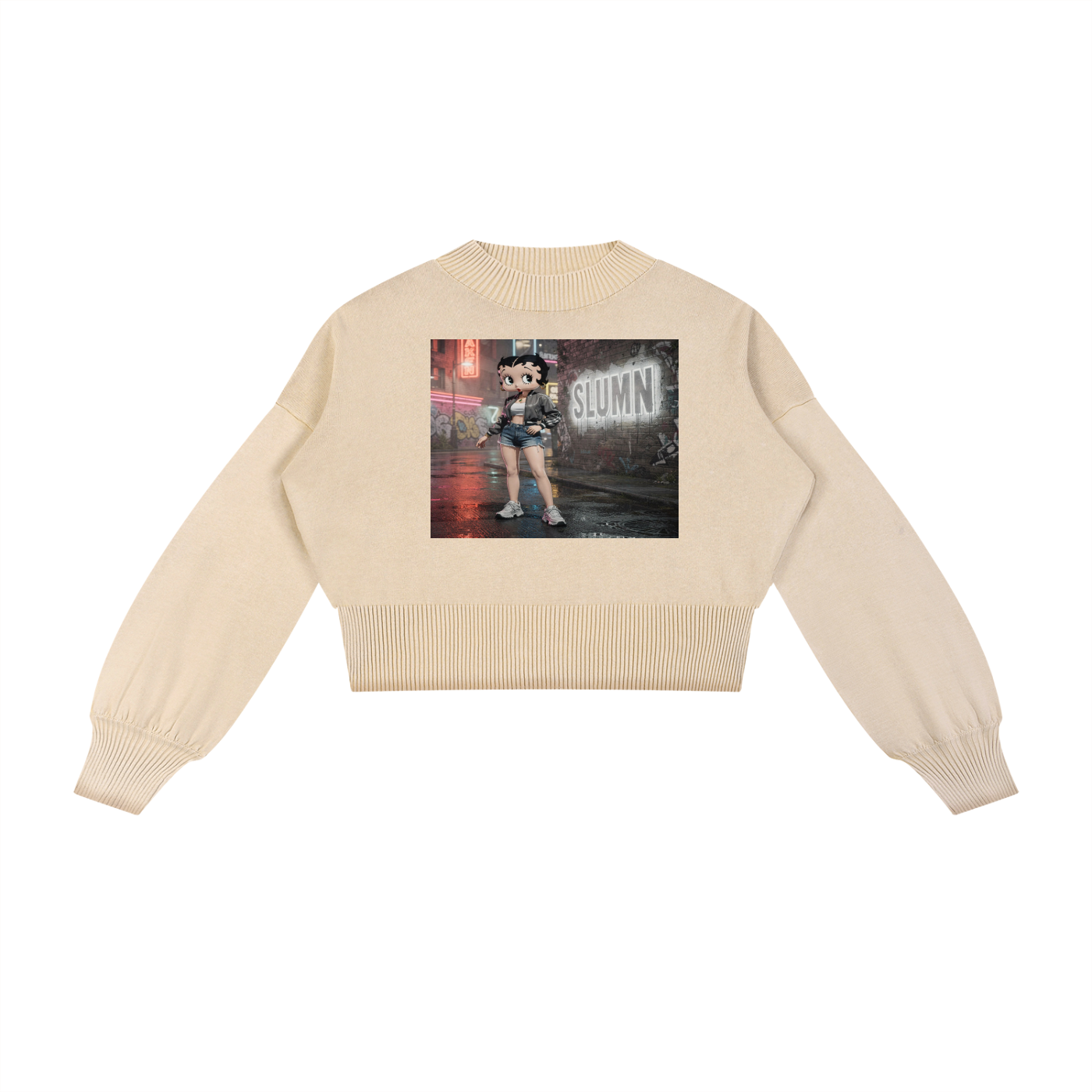 Mineral Wash Balloon Sleeve Cropped Sweater