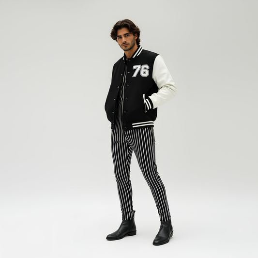 Two-Tone Fleeced Varsity Jacket