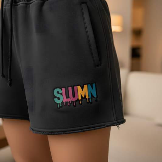 Snow Washed Raw Edge Drawstring Shorts