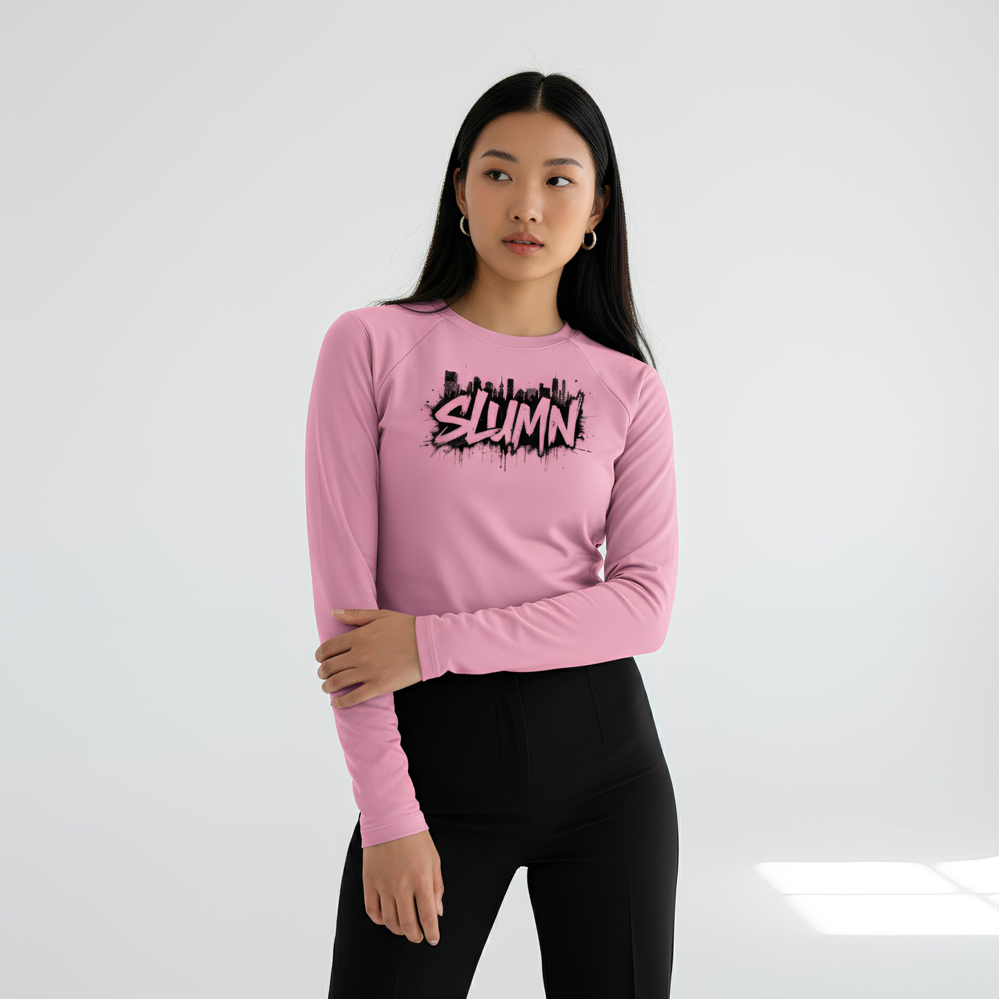 Dyed Washed Raglan Long Sleeve Slim T-Shirt