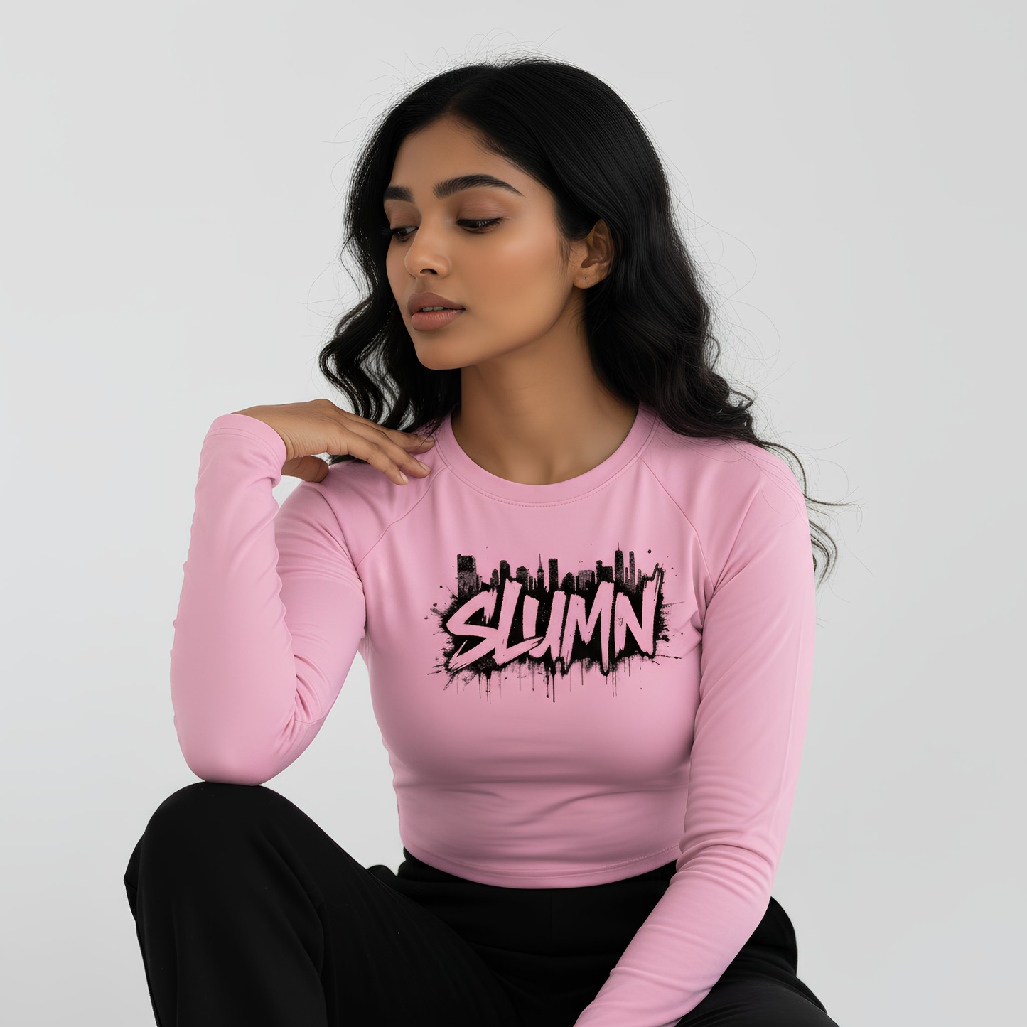 Dyed Washed Raglan Long Sleeve Slim T-Shirt