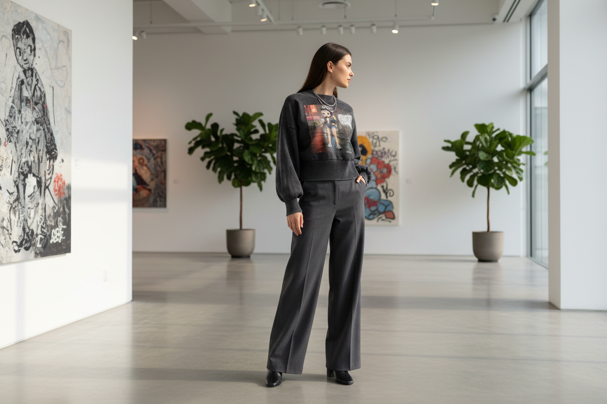 Mineral Wash Balloon Sleeve Cropped Sweater