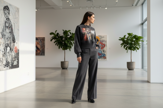 Mineral Wash Balloon Sleeve Cropped Sweater