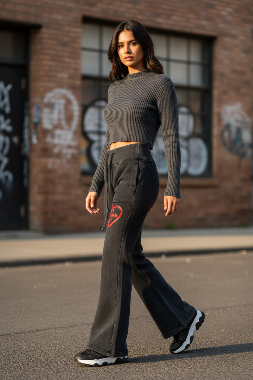 Vintage Washed Flared Fleece Pants