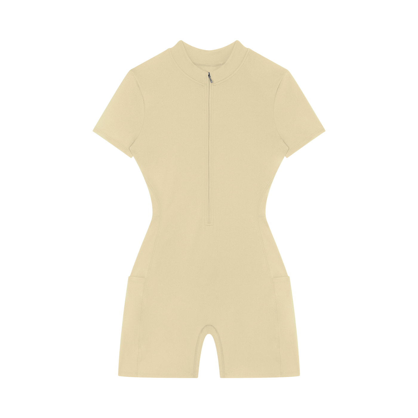 Quarter-Zip Short Sleeve Romper – Stretch Nylon Bodycon