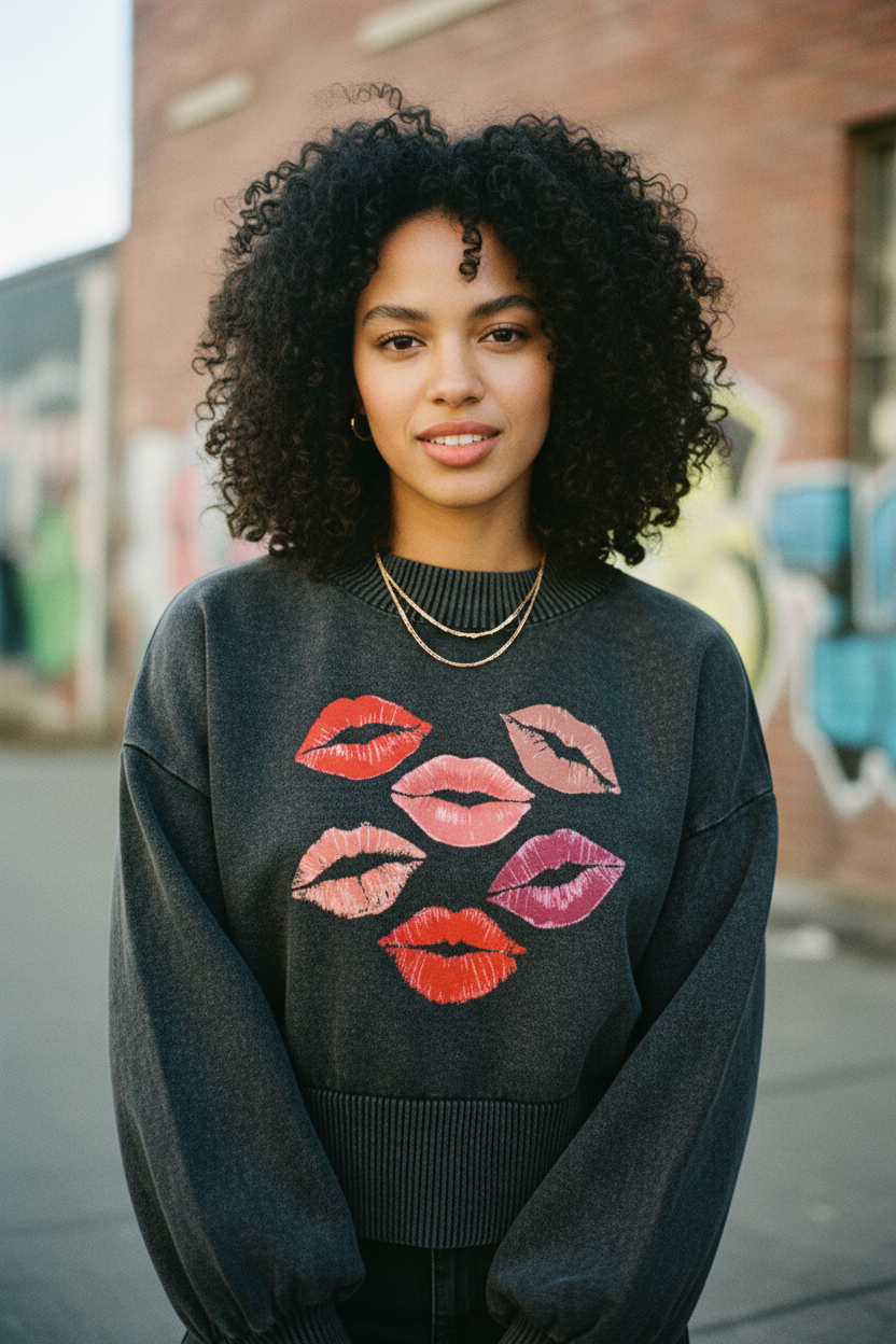 SLUMn Kisses Mineral Wash Balloon Sleeve Cropped Sweater