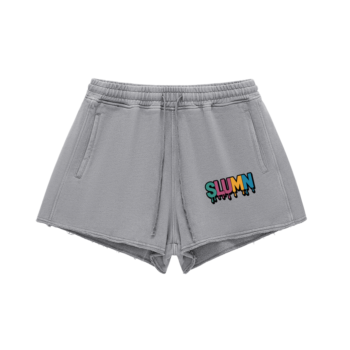 Snow Washed Raw Edge Drawstring Shorts