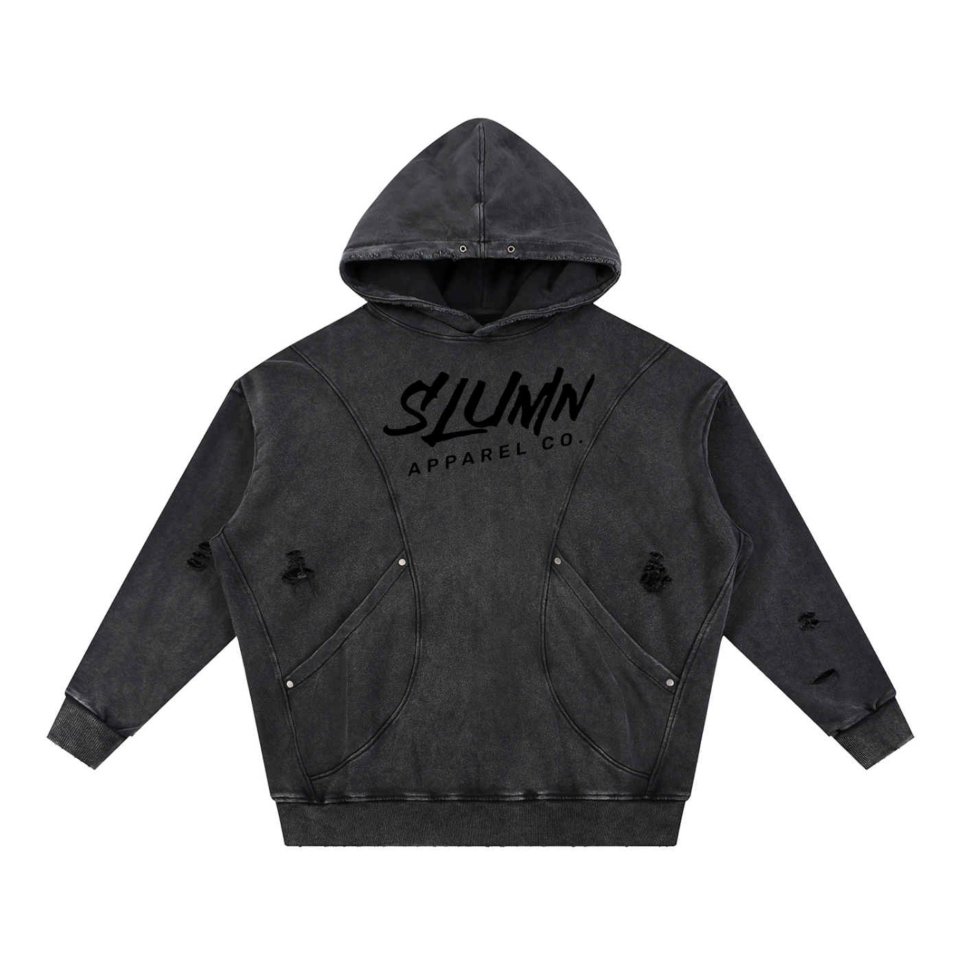 SLUMn Snow Washed Distressed Panel Pocket Hoodie