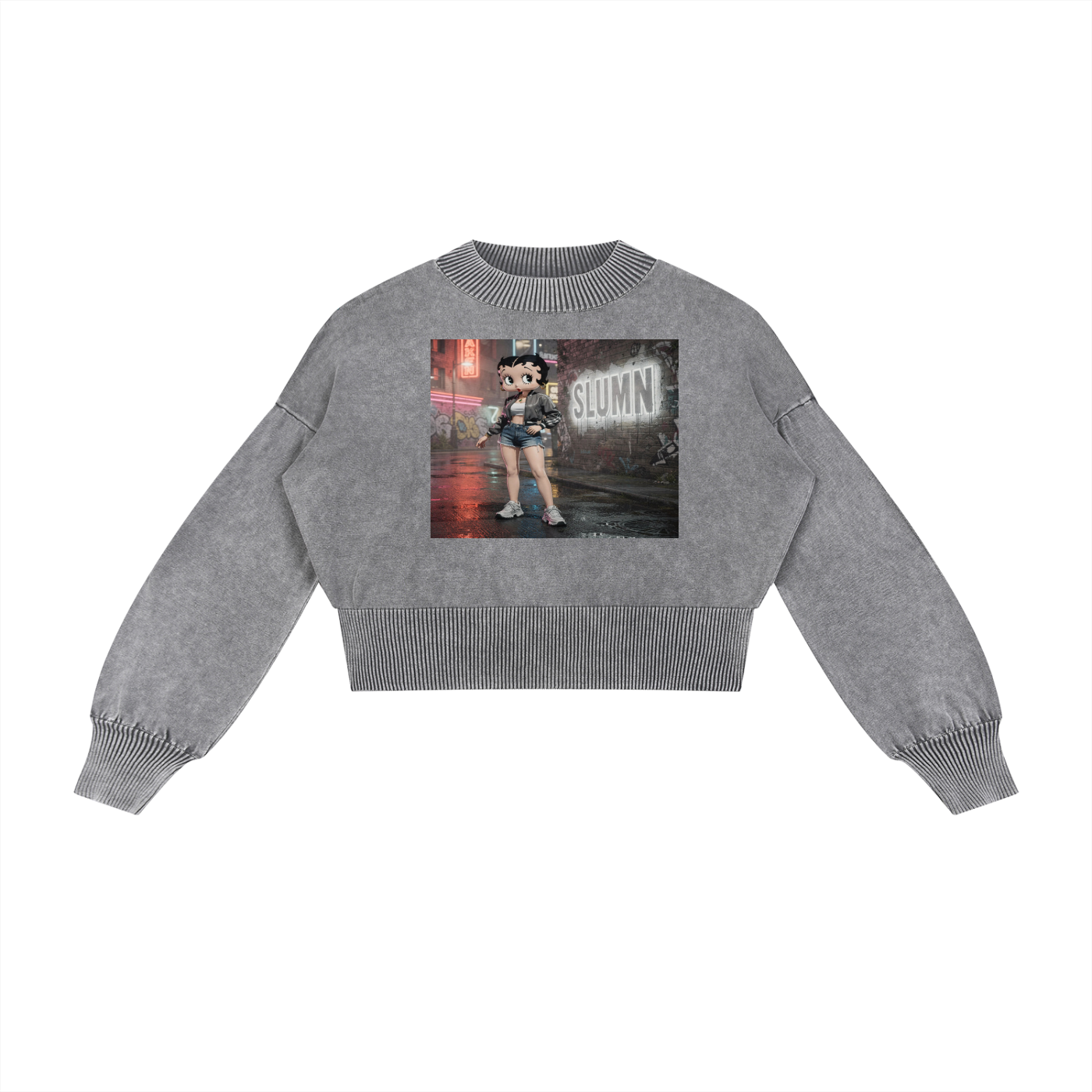 Mineral Wash Balloon Sleeve Cropped Sweater