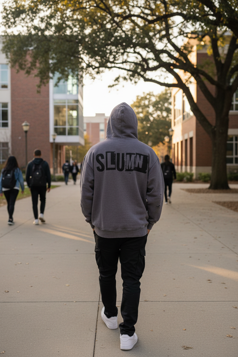 SLUMn Snow Washed Distressed Panel Pocket Hoodie