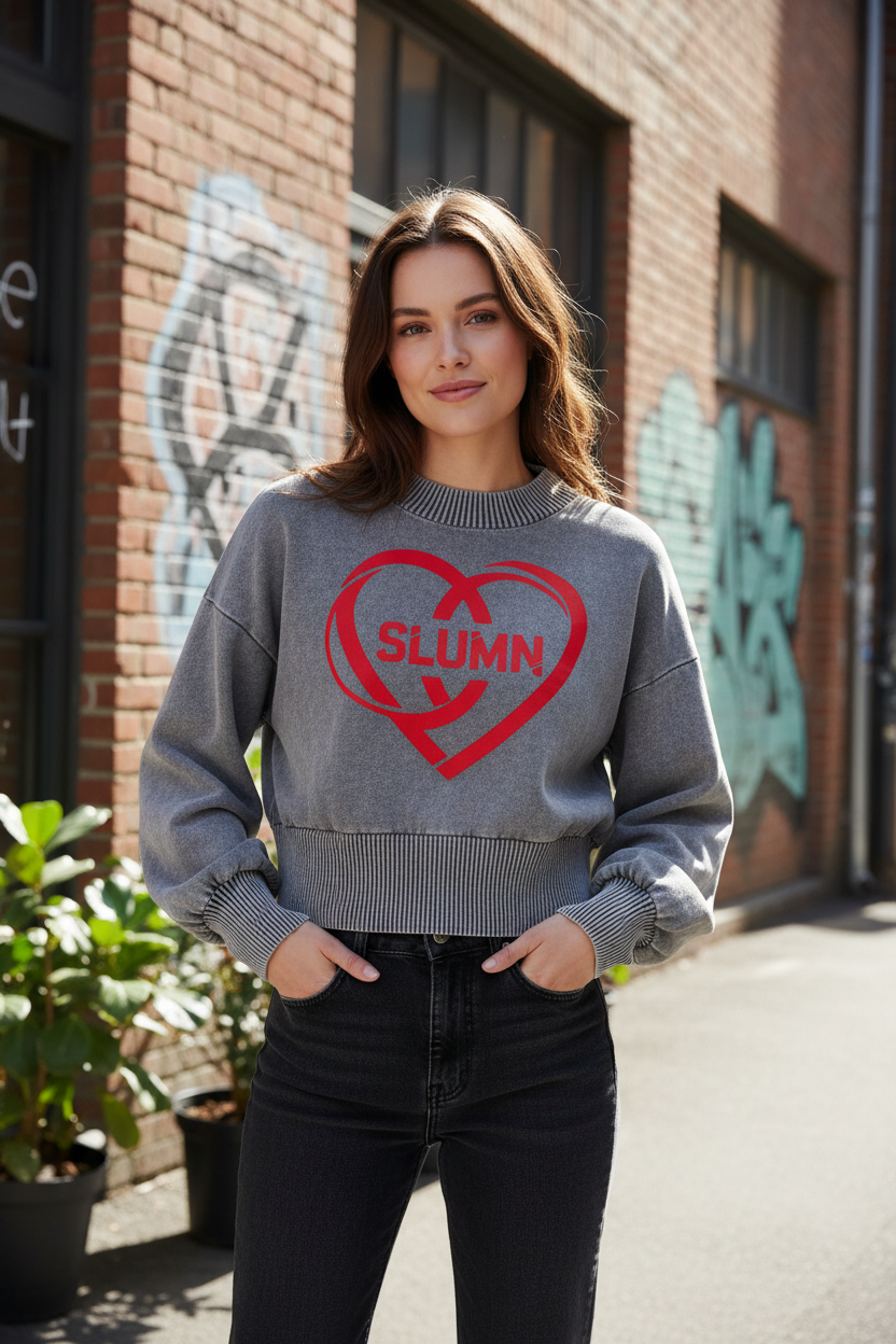 Mineral Wash Balloon Sleeve Cropped Sweater