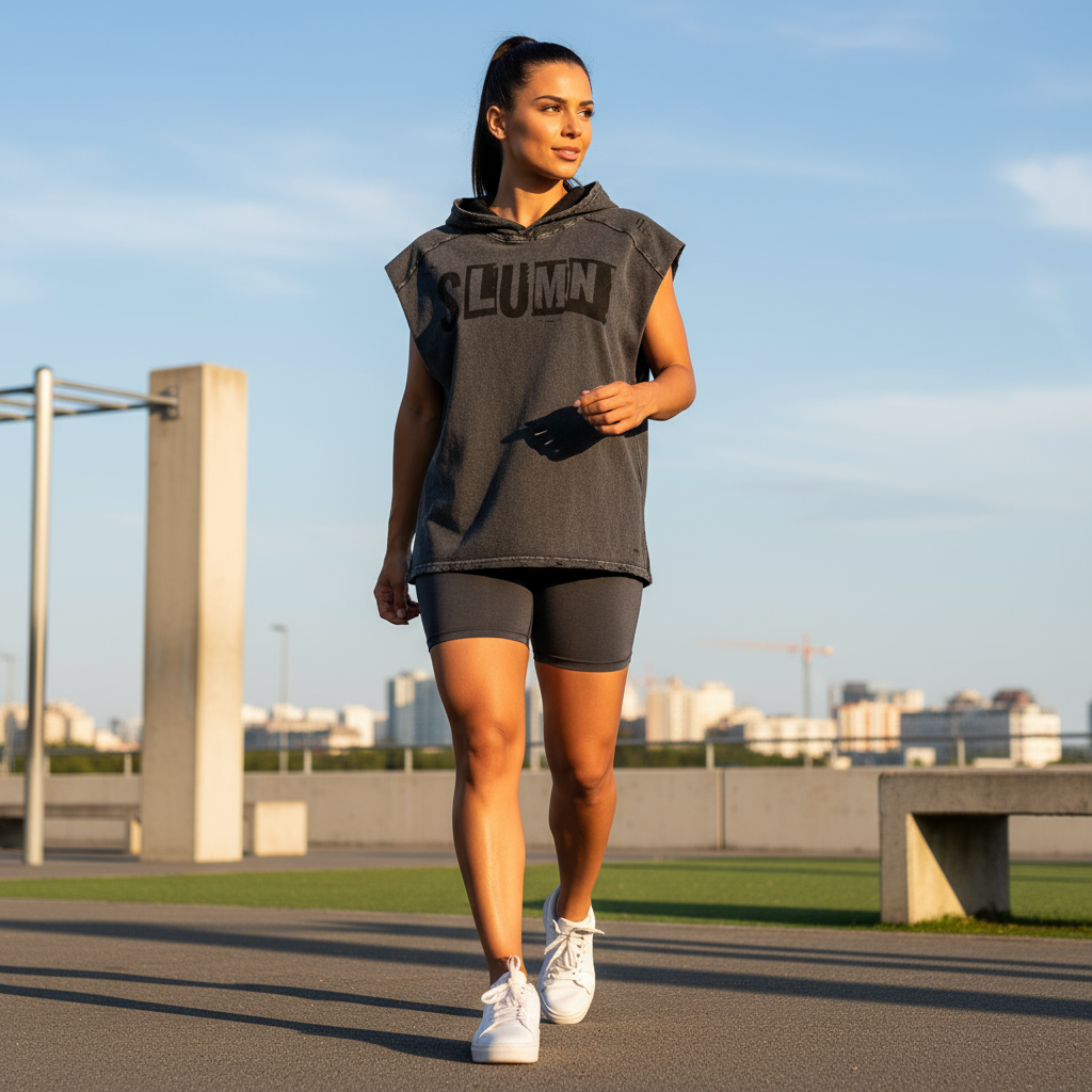 SLUMn Snow Washed Boxy Hooded Tank Top