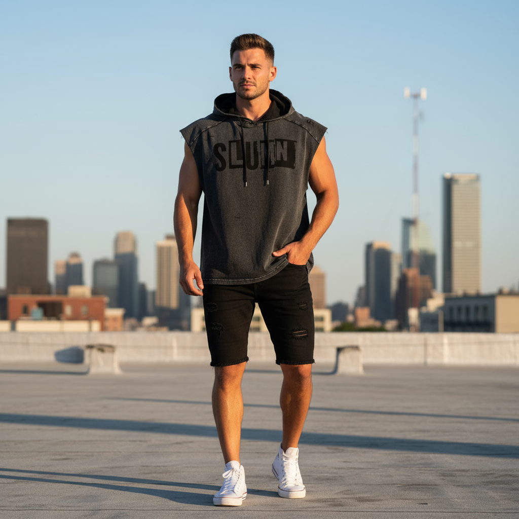 SLUMn Snow Washed Boxy Hooded Tank Top