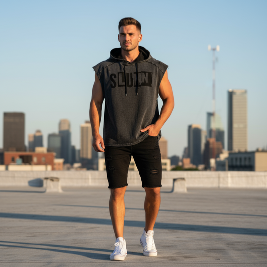 SLUMn Snow Washed Boxy Hooded Tank Top