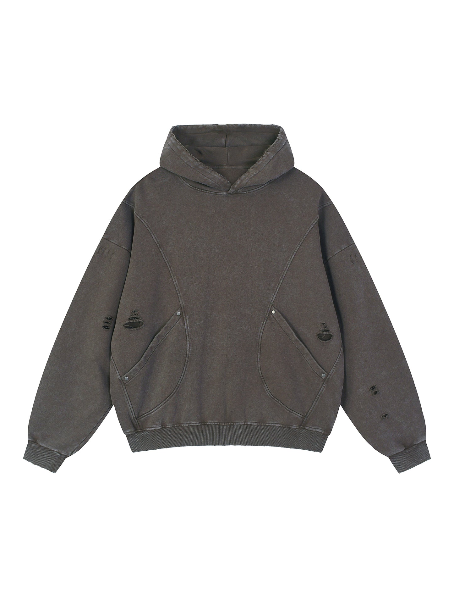 SLUMn Snow Washed Distressed Panel Pocket Hoodie
