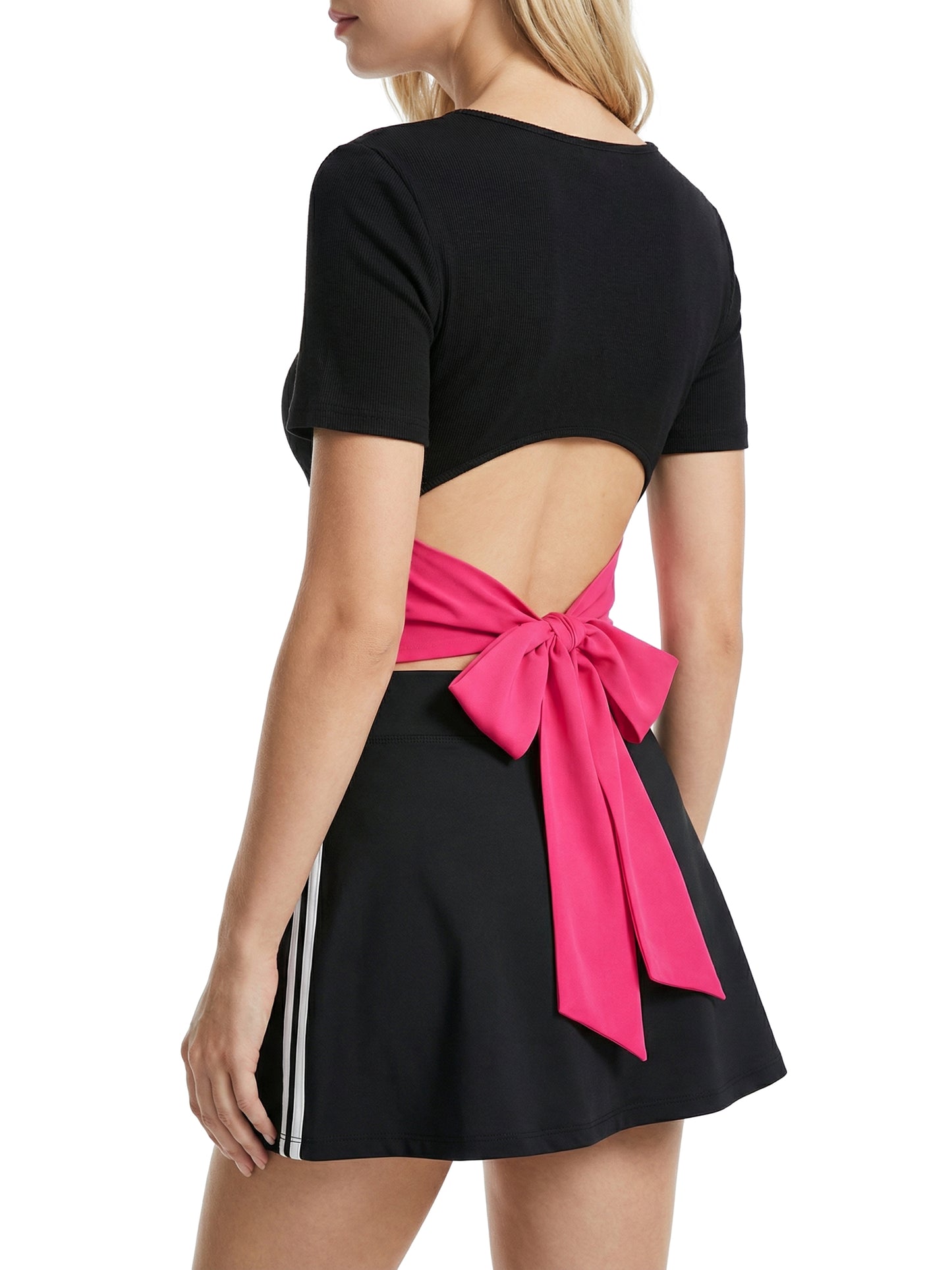 SLUMn Women's Cropped Bodycon Tee – Patchwork Knotted Detail