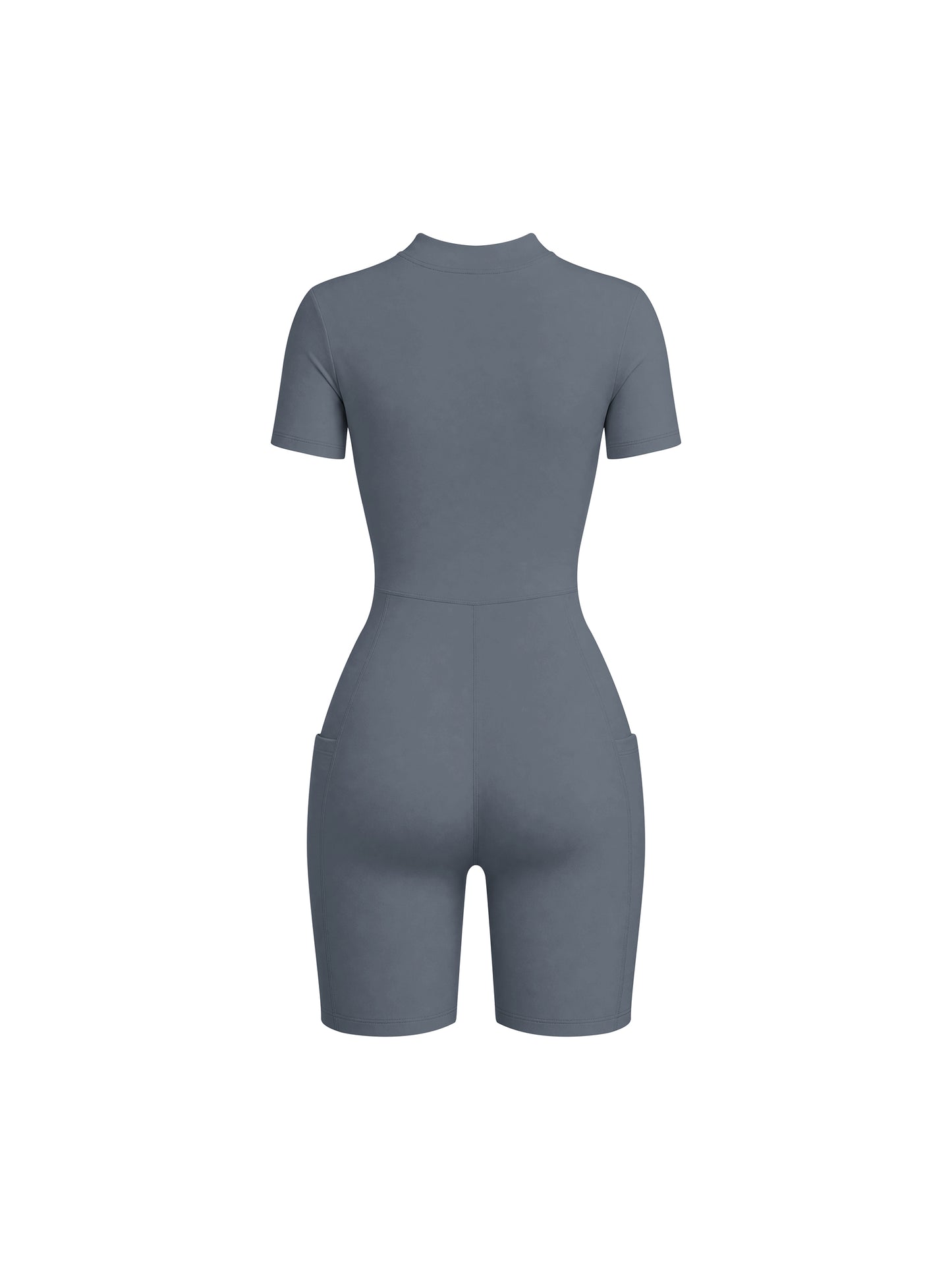 Quarter-Zip Short Sleeve Romper – Stretch Nylon Bodycon