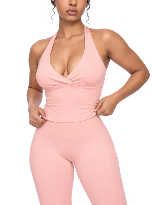 SLUMn Ruched Halter Yoga Crop Tank Top