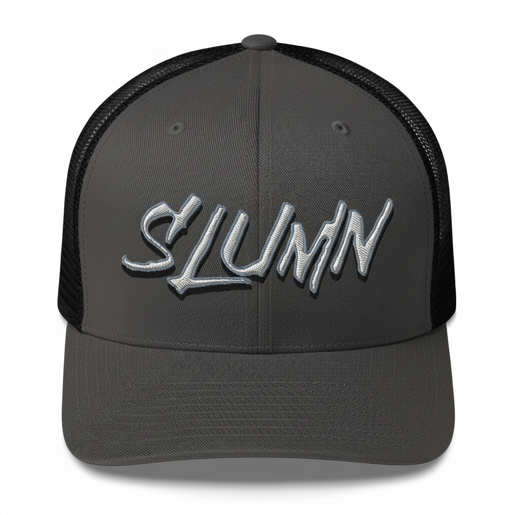 SLUMn Italic Trucker Cap professional studio mockup