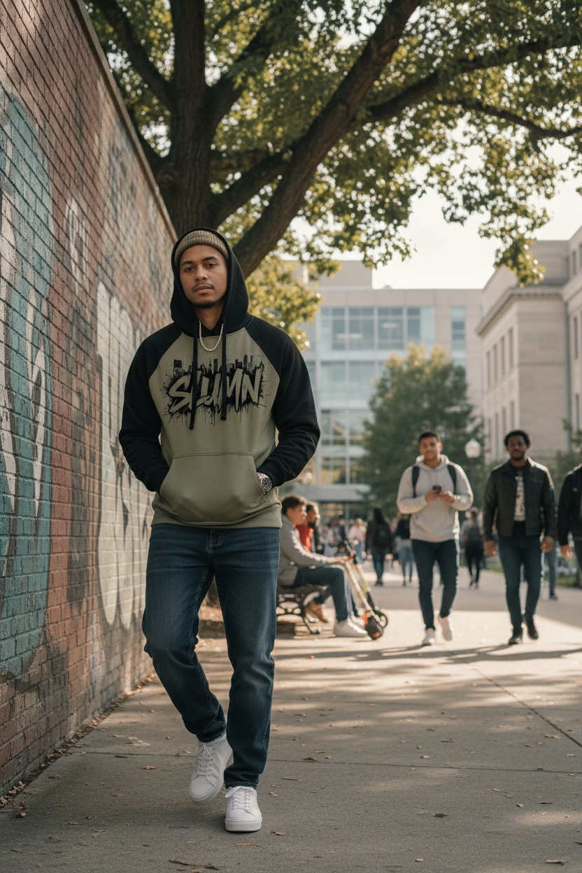 Color-Block Raglan Sleeve Hoodie