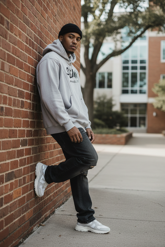 SLUMn Snow Washed Distressed Panel Pocket Hoodie