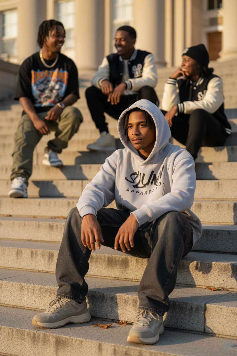 SLUMn Snow Washed Distressed Panel Pocket Hoodie