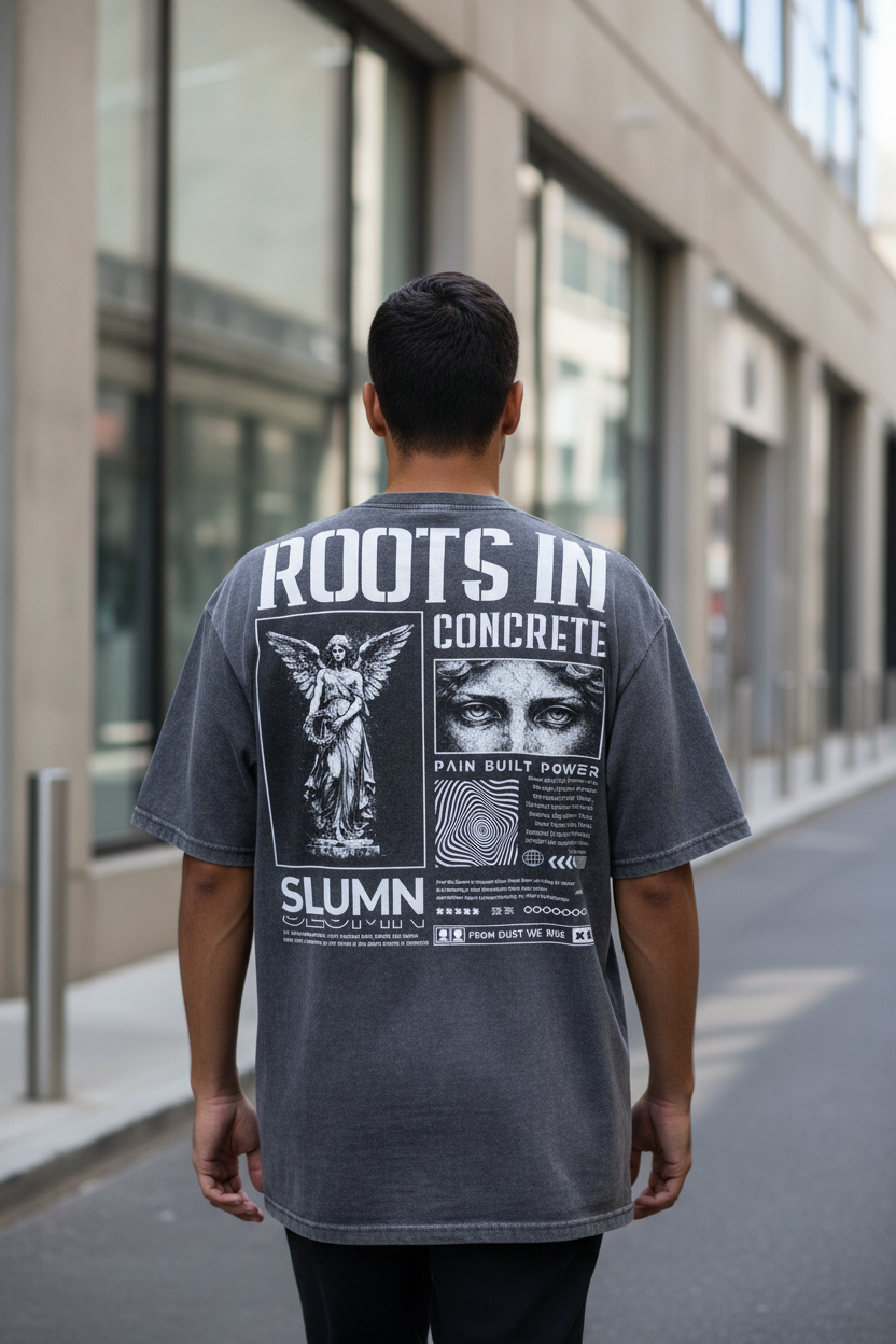 SLUMn Roots in Concrete Vintage Washed Oversized Cotton T-Shirt