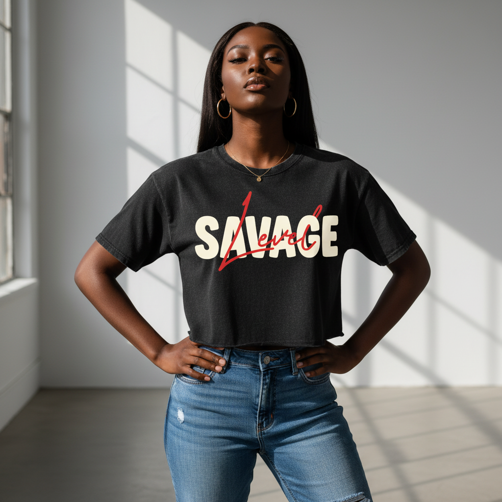 SLUMn Savage Women's Vintage Wash Drop-Shoulder Crop Tee
