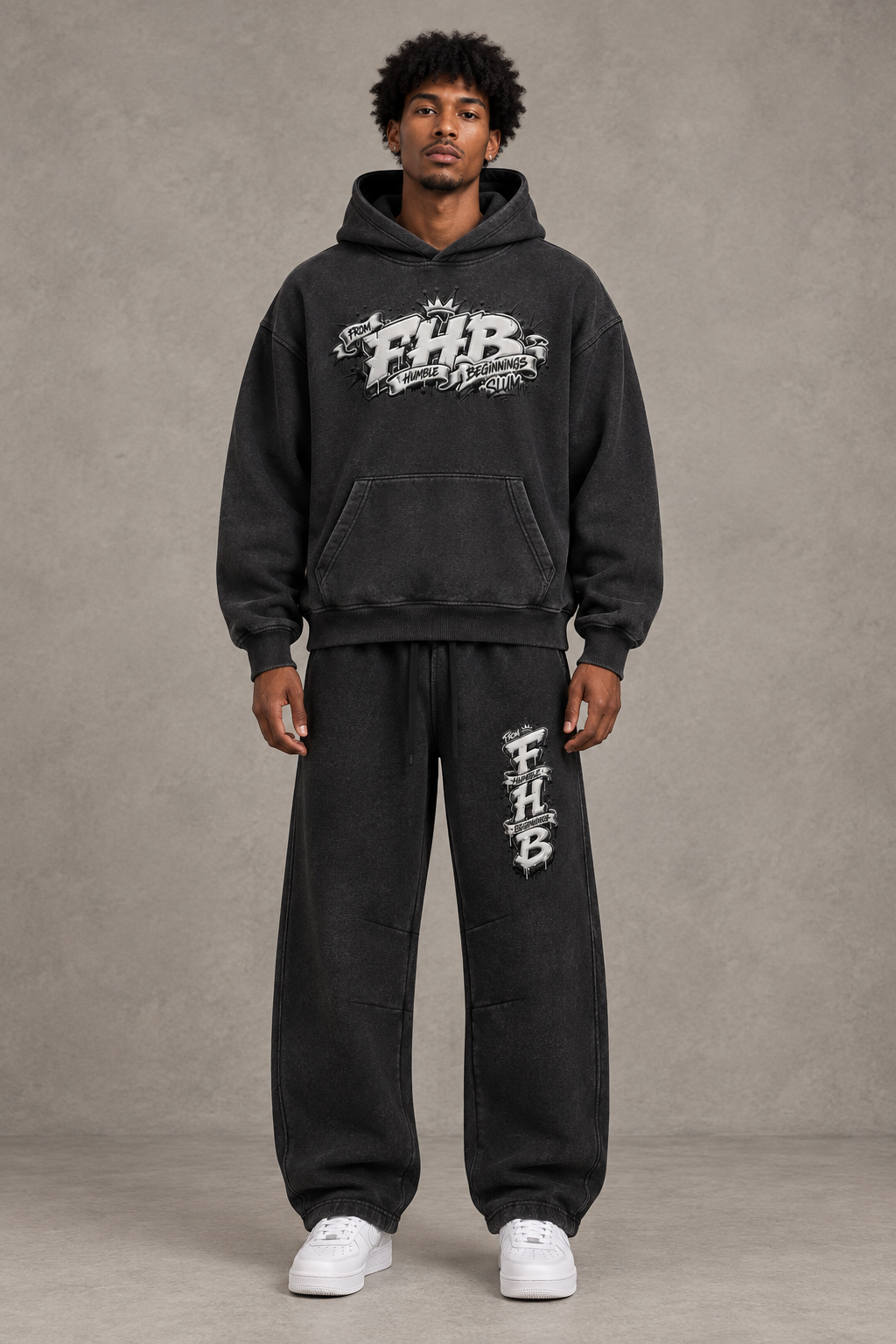SLUMn FHB Vintage Wash Barrel-Leg Fleece Sweatpants