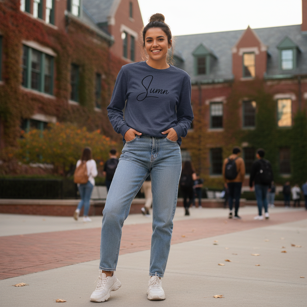 SLUMn Cursive Women's Long Sleeve Tee - Premium Heavyweight Cotton