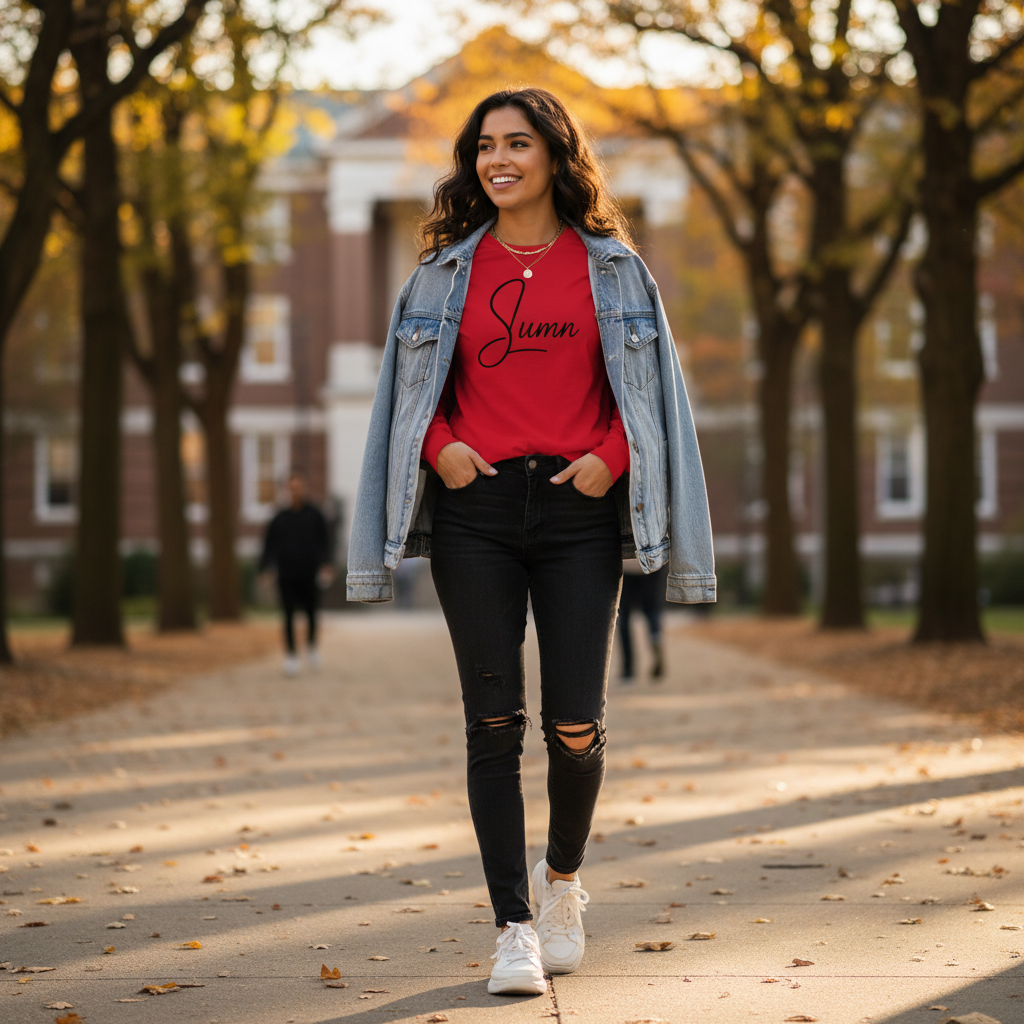 SLUMn Cursive Women's Long Sleeve Tee - Premium Heavyweight Cotton