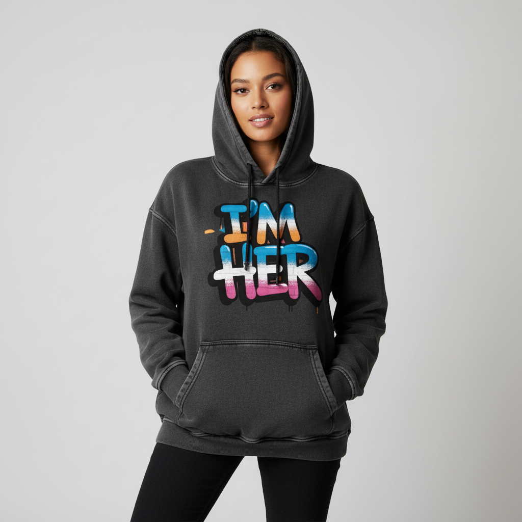 Snow Washed Loose I'm HER Cotton Hoodie