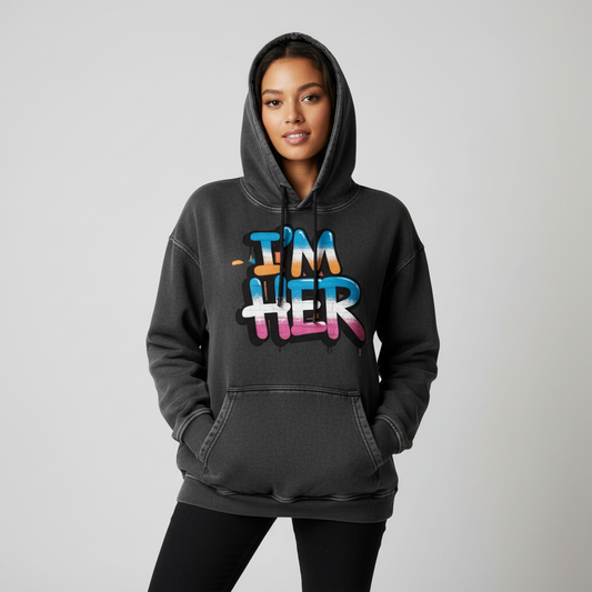 Snow Washed Loose I'm HER Cotton Hoodie