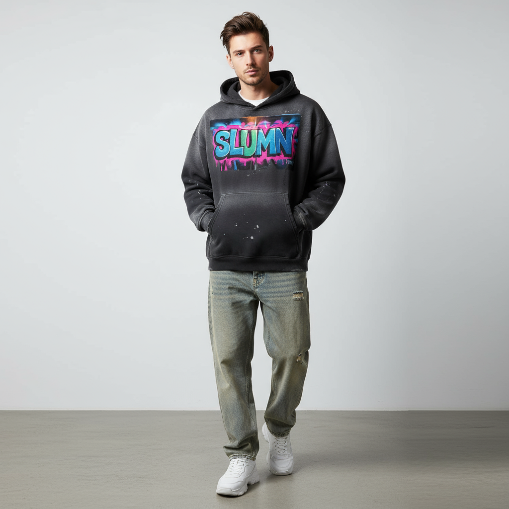 Vintage Washed Frayed Fleece Hoodie