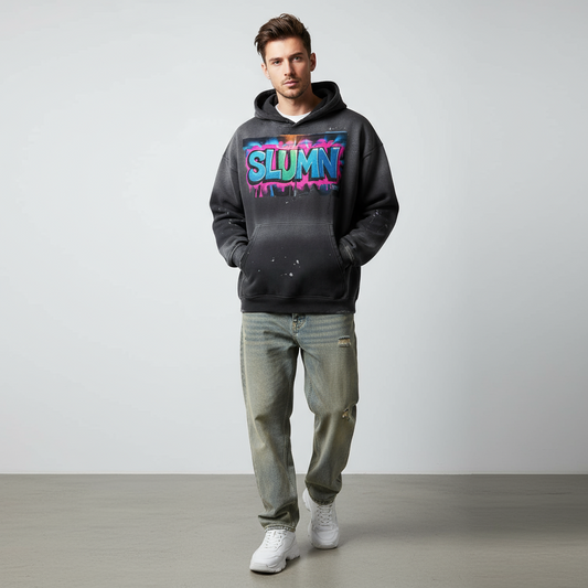 Vintage Washed Frayed Fleece Hoodie