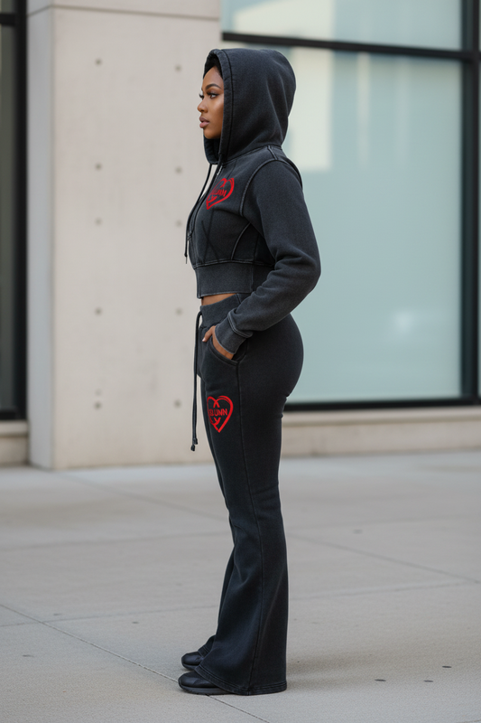 SLUMn Vintage Washed Cropped Fleece Women's Sweat Suit