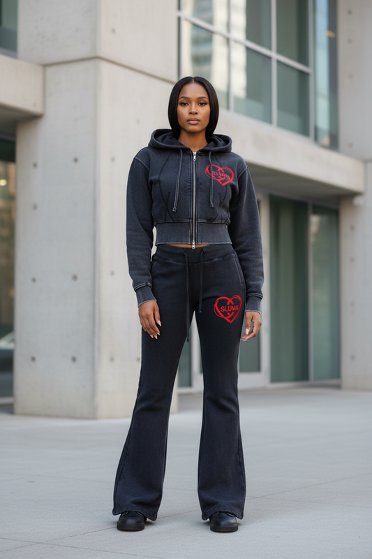 SLUMn Vintage Washed Cropped Fleece Women's Sweat Suit
